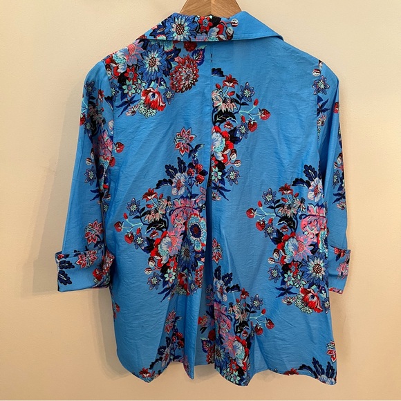 BOHO CHIC Women’s Blue Springtime Floral Blouse 3/4 Sleeves Size Medium - Picture 4 of 7
